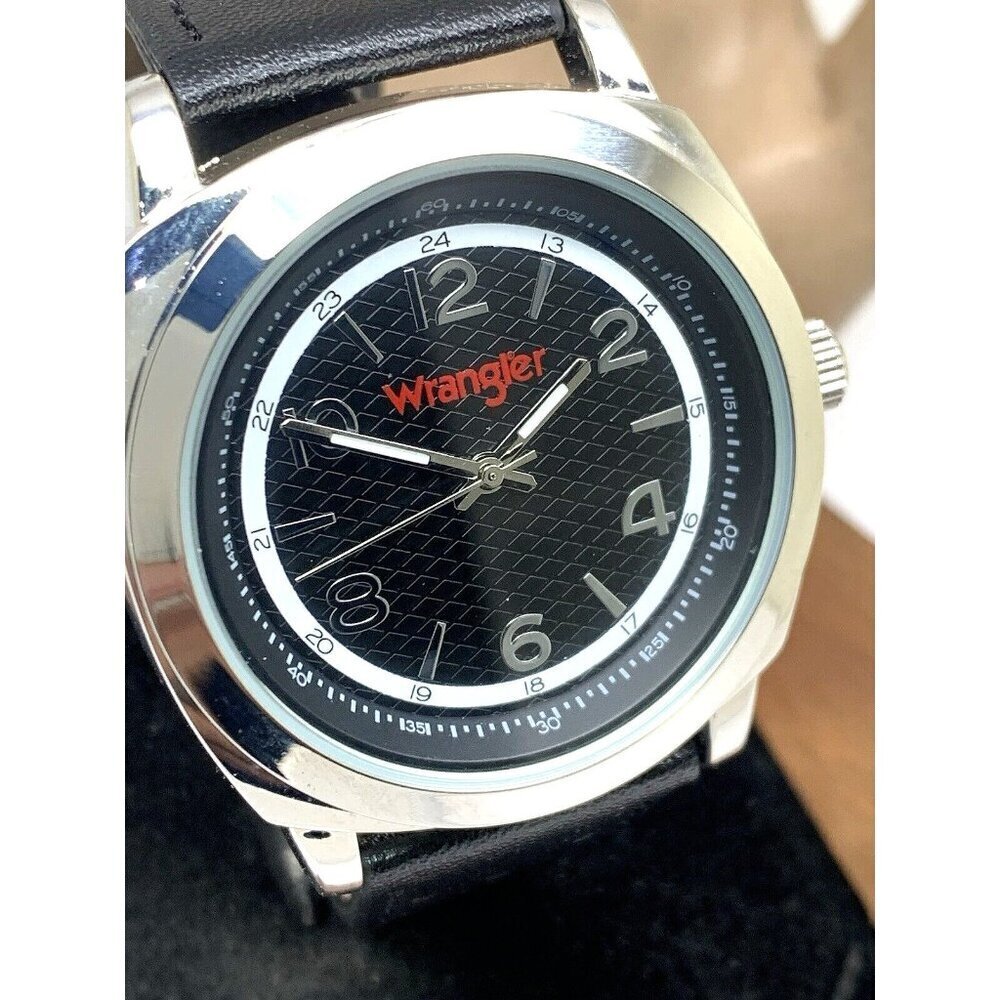 Wrangler Men's Watch WRT2501-1B Quartz Black Dial Leather Band 44mm